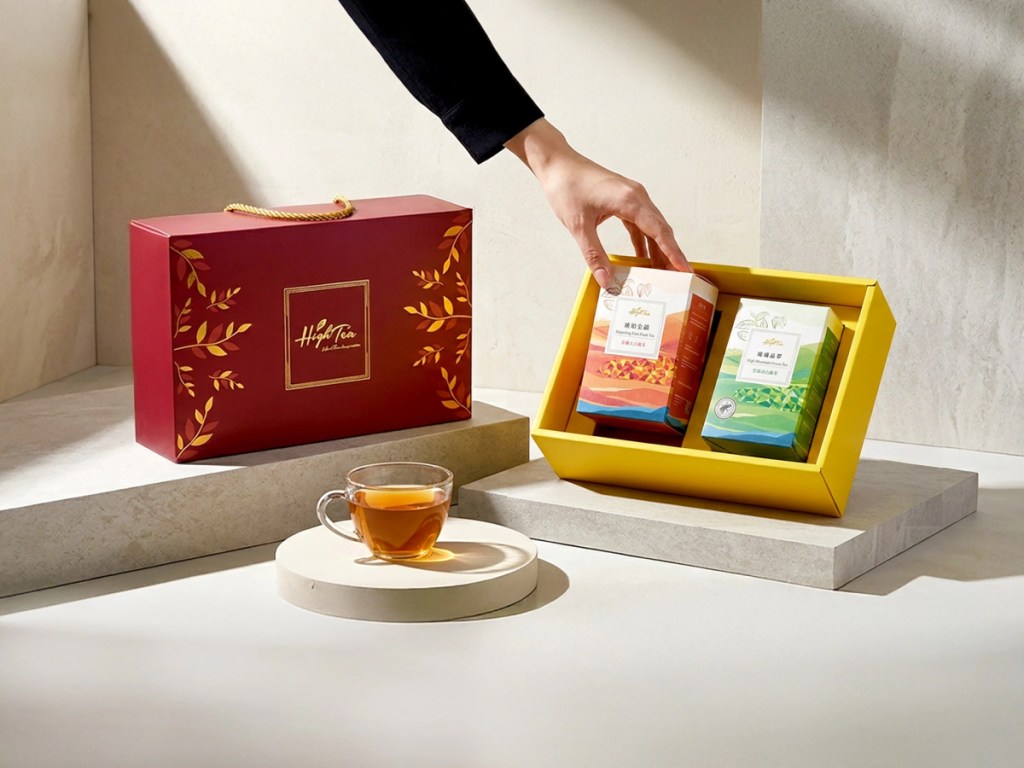 中秋節High Tea「高山莊園茶禮盒」集結兩款高山特色茶品：「雲嶺高山綠茶」及「春摘大吉嶺茶」，兩款高山茶各具特色風土與細膩茶韻，為中秋送禮增添一份質感品味。售價1,000元，優惠價810元 / 新光三越站前店開幕限定。(圖/High Tea 提供)